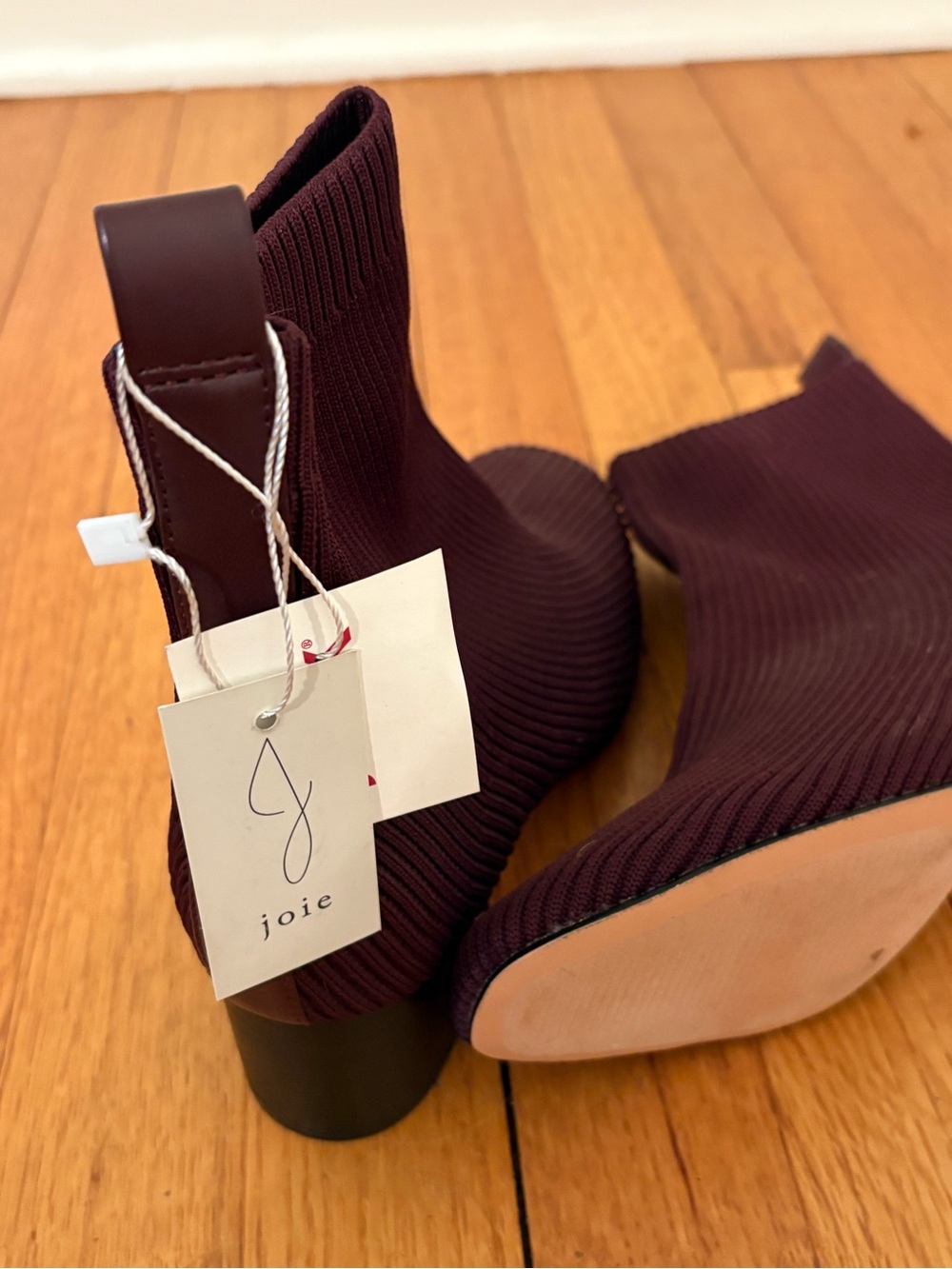 Joie Women's Slip-On Stretch Knit Ankle Booties in Burgundy - Picture 5 of 5